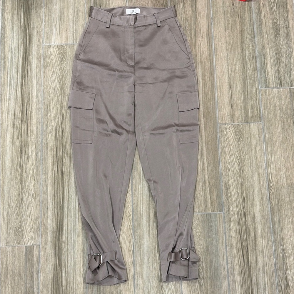 Babaton High-Rise Satin Cargo Ankle Pants in Taupe